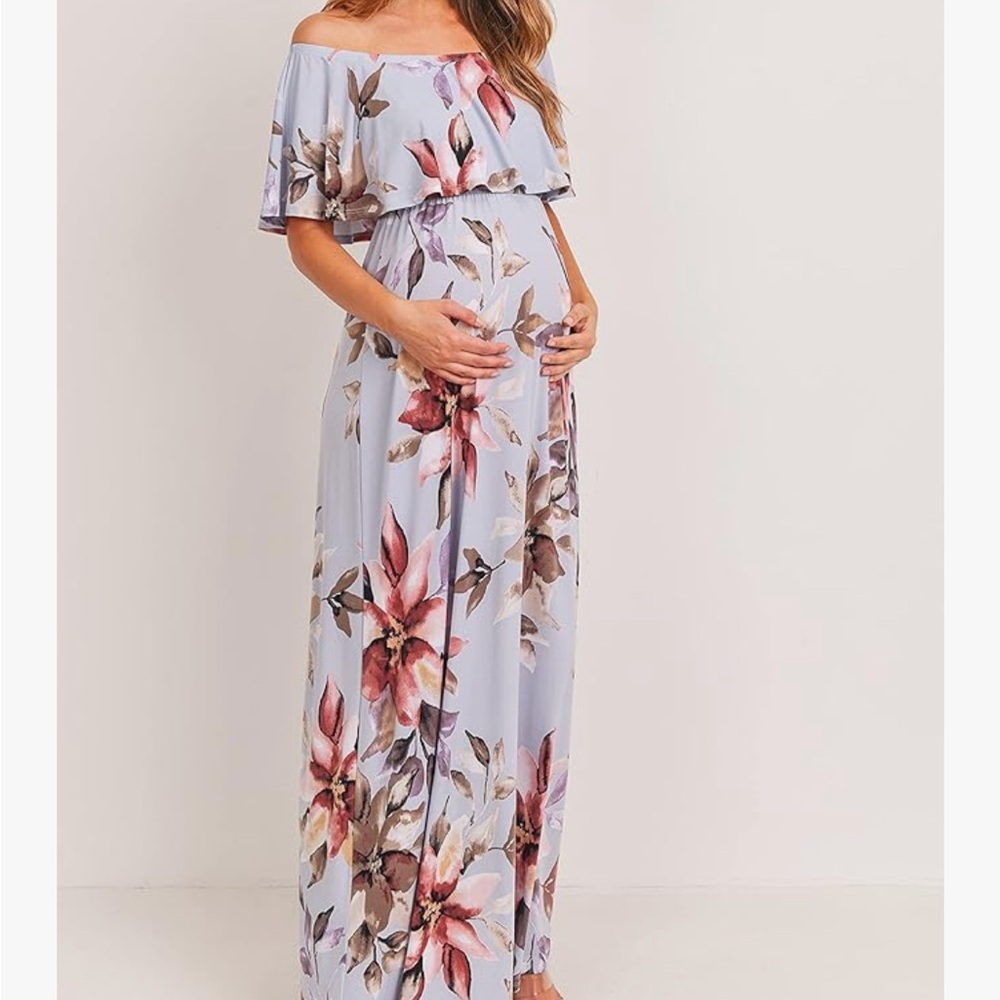 LaClef Floral Off-Shoulder Maxi Dress